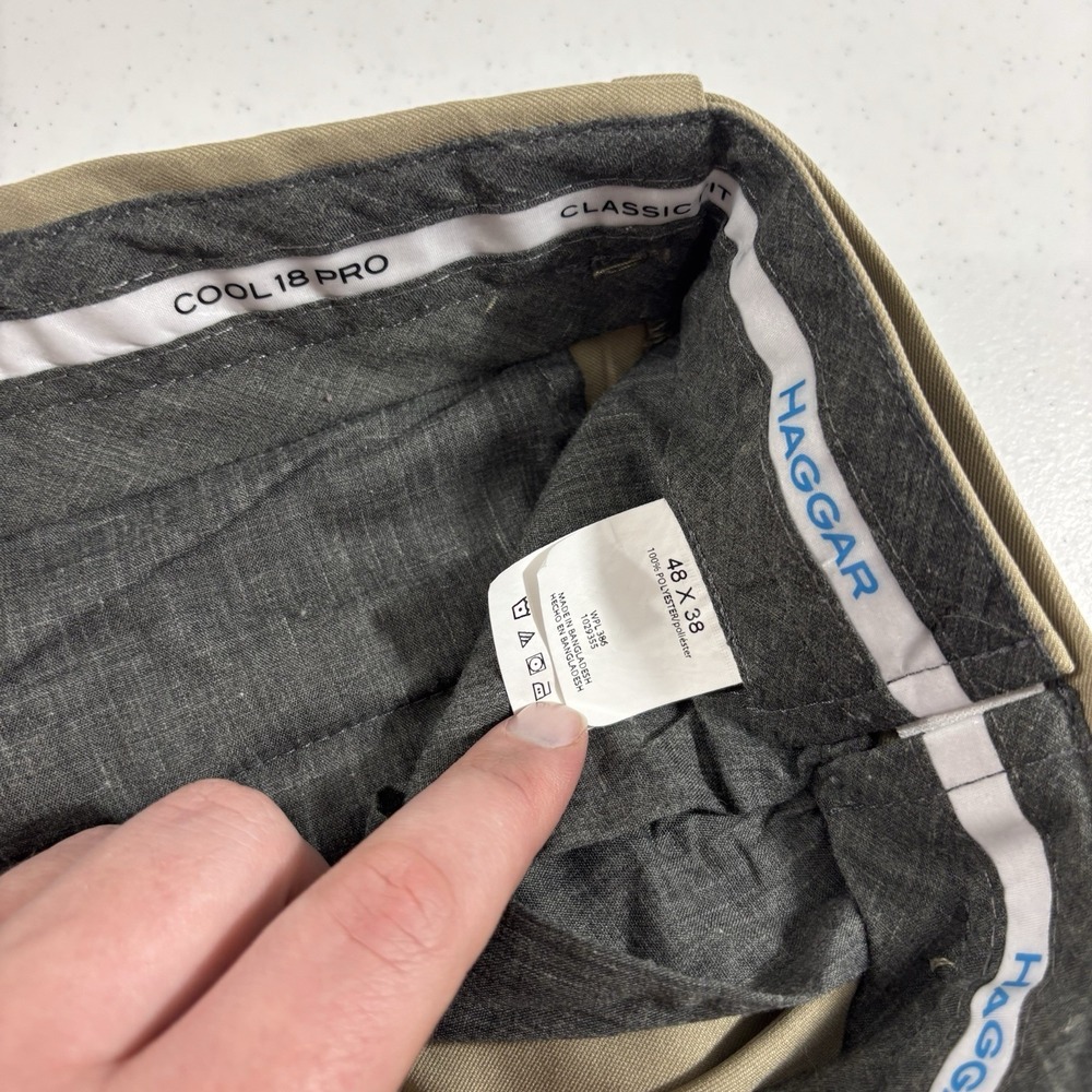 Haggar Big Tall Cool 18 Pro No Iron Tan Dress Pants 48 x 38 (Hemmed @ 24") READ! - Picture 4 of 7